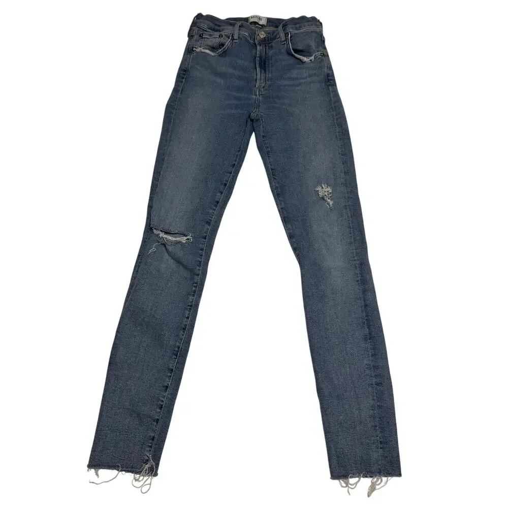 AGOLDE Sophie mid-rise skinny ankle jeans in a distressed light wash size 28
